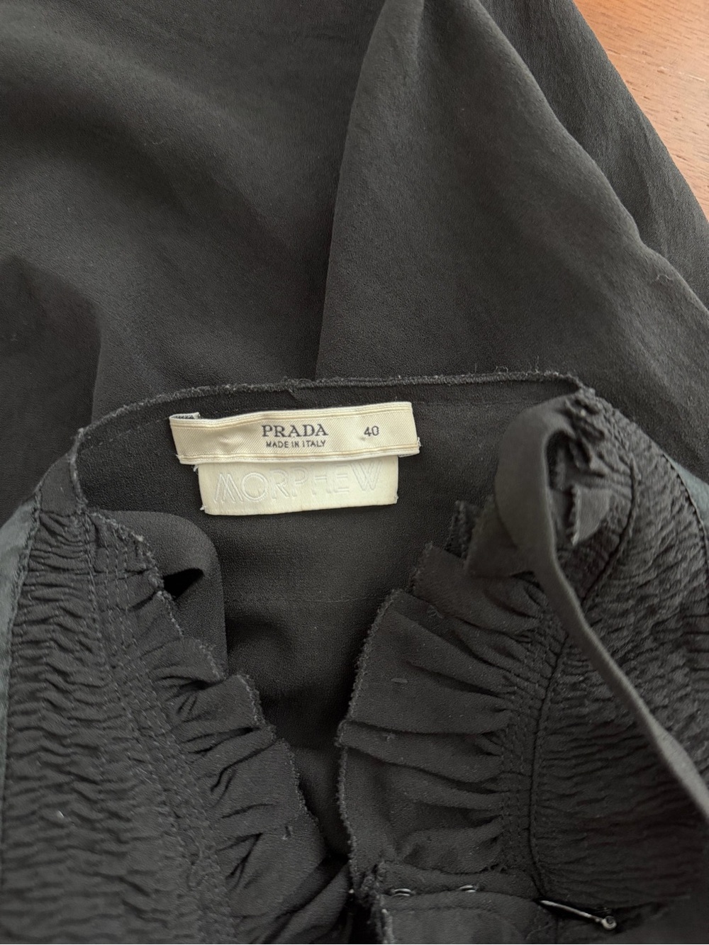 Vintage Prada Black Textured Ruffle Dress with Bow - Picture 6 of 7